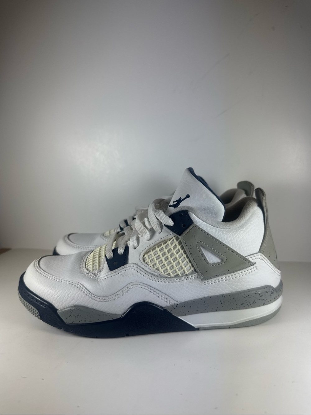 Air Jordan 4 Retro Midnight Navy White Gray Size 1.5Y Little Kid Sneakers